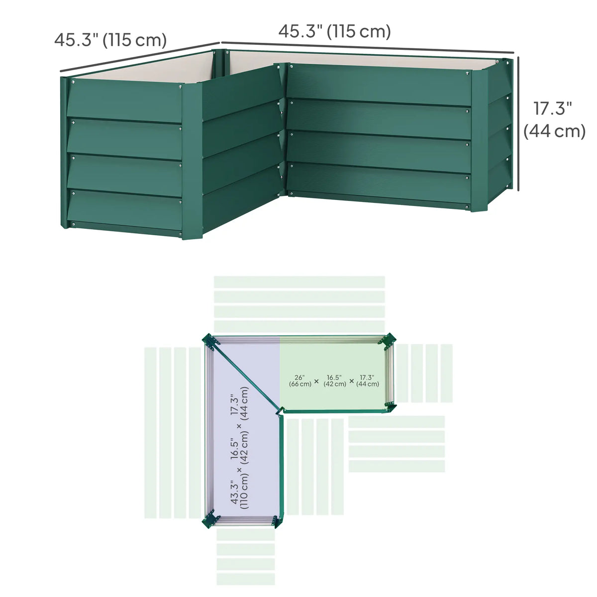 45" x 45" x 17" L-Shaped Galvanized Steel Raised Garden Bed Raised Garden Beds at Gallery Canada
