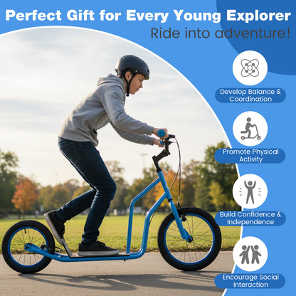 Youth Scooter, Adjustable Handlebar, 16/14-Inch Inflatable Wheels, Blue Scooters at Gallery Canada