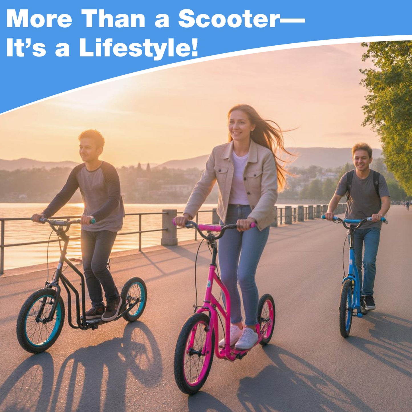 Youth Scooter, Adjustable Handlebar, 16/14-Inch Inflatable Wheels, Blue Scooters at Gallery Canada