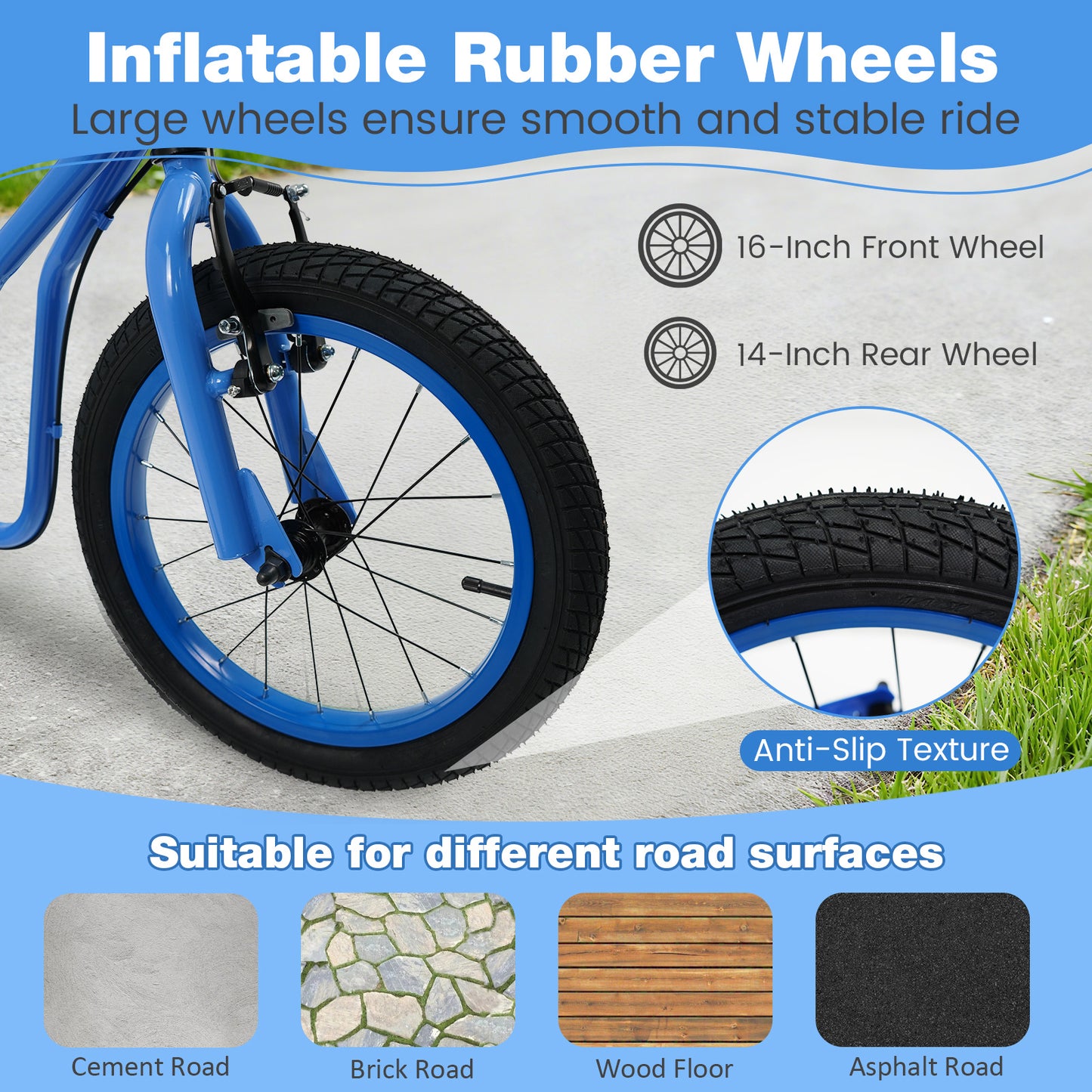 Youth Scooter, Adjustable Handlebar, 16/14-Inch Inflatable Wheels, Blue Scooters at Gallery Canada