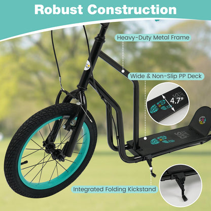 Youth Scooter with Adjustable Handlebar and 16/14-Inch Inflatable Wheels for Age 8+ Years Old, Black Scooters at Gallery Canada