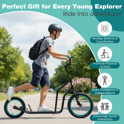 Youth Scooter with Adjustable Handlebar and 16/14-Inch Inflatable Wheels for Age 8+ Years Old, Black Scooters at Gallery Canada