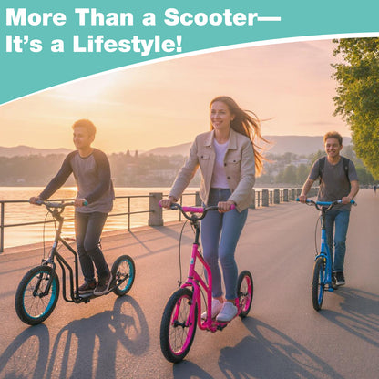 Youth Scooter with Adjustable Handlebar and 16/14-Inch Inflatable Wheels for Age 8+ Years Old, Black Scooters at Gallery Canada