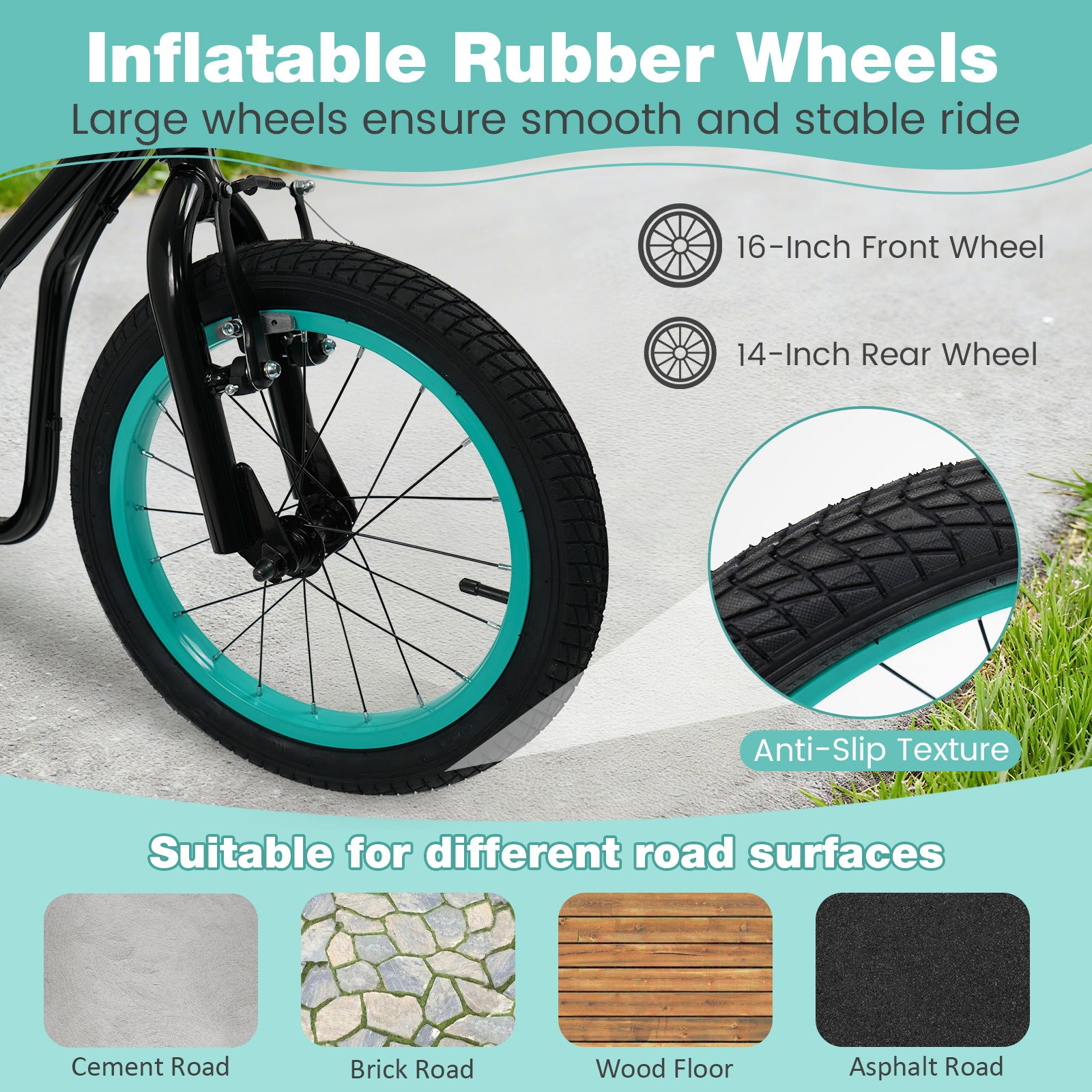 Youth Scooter with Adjustable Handlebar and 16/14-Inch Inflatable Wheels for Age 8+ Years Old, Black Scooters at Gallery Canada