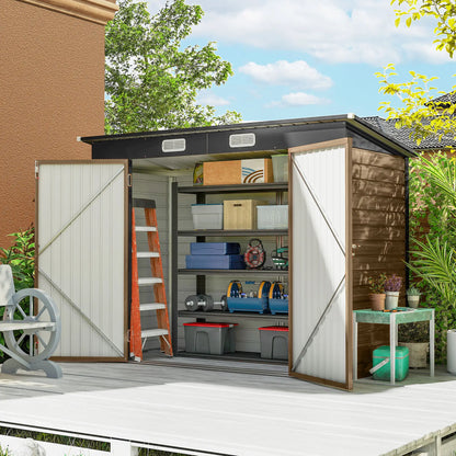 8 x 4FT Galvanized Metal Garden Storage Shed, Double Doors, 2 Vents, Teak Sheds at Gallery Canada