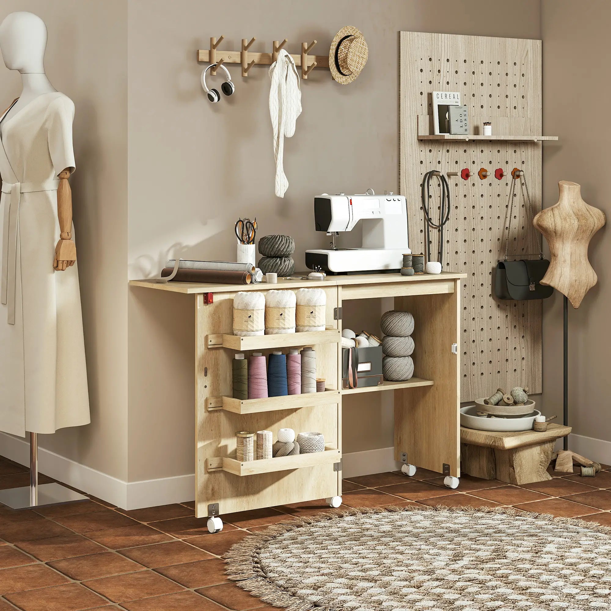 Sewing Machine Cabinet, Folding Table with Storage, Nature Wood Storage Cabinets at Gallery Canada