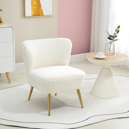 Lounge Chair, Soft Upholstery, Gold Legs, White