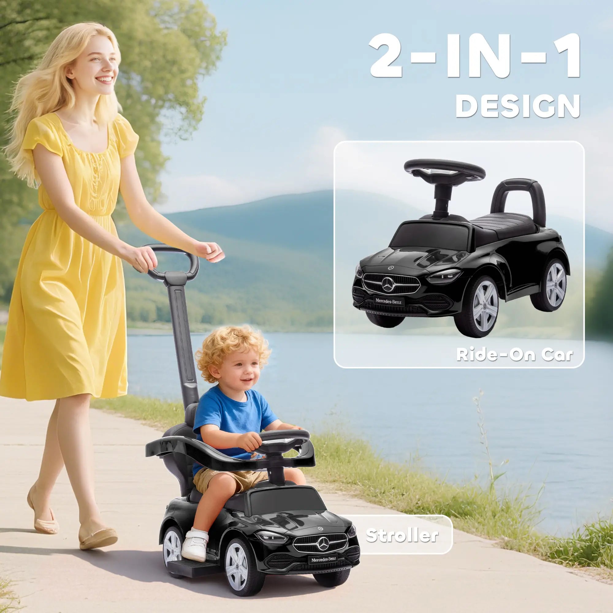 2-in-1 Sliding Walking Car for Toddlers, Black Push Cars for Toddlers at Gallery Canada