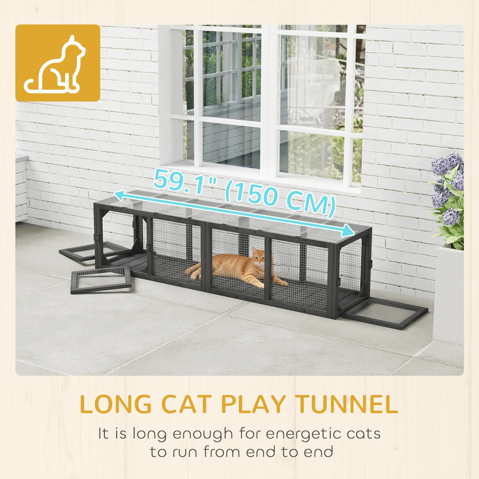 Outdoor Cat Tunnel, Wooden Enclosure, Extendable Pet Run, 3 Doors, Grey Outdoor Cat Enclosures at Gallery Canada