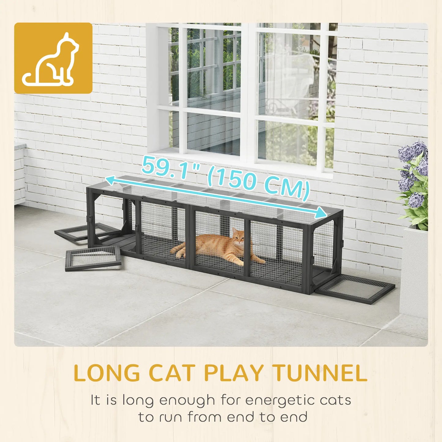 Outdoor Cat Tunnel, Wooden Enclosure, Extendable Pet Run, 3 Doors, Grey Outdoor Cat Enclosures at Gallery Canada
