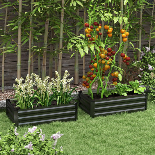 Set of 2 Galvanized Raised Garden Beds, Outdoor Planter Box, Grey Raised Garden Beds Dark Grey at Gallery Canada