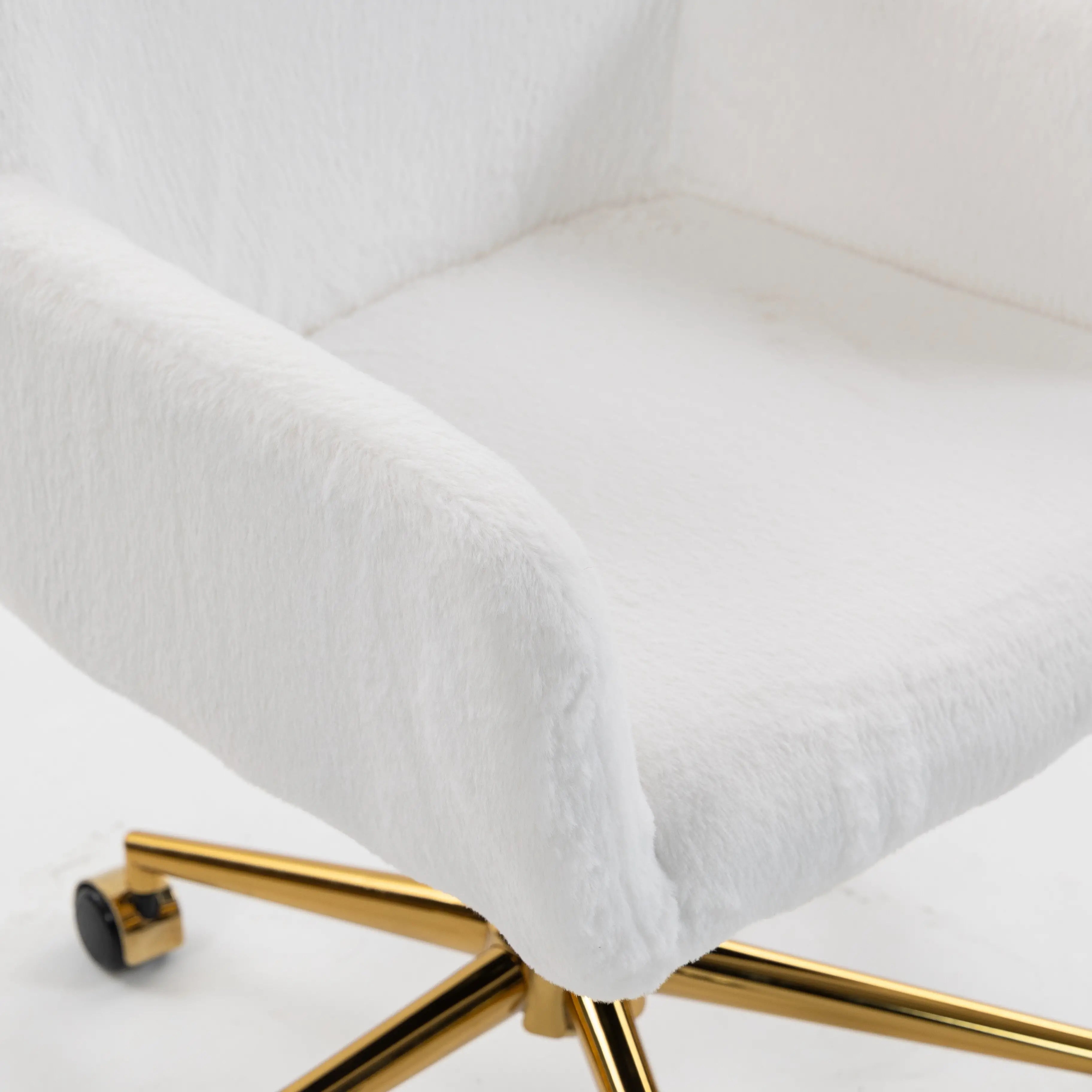 Faux Rabbit Fur Upholstered Office Chair, Cream White Task Chairs at Gallery Canada