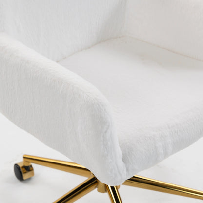 Faux Rabbit Fur Upholstered Office Chair, Cream White Task Chairs at Gallery Canada