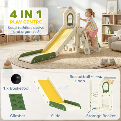 Foldable 4 in 1 Toddler Slide with Climber, Basketball Hoop, Storage Space and Basketball for Ages 1-3 Years, Cream Gym Sets & Swings at Gallery Canada