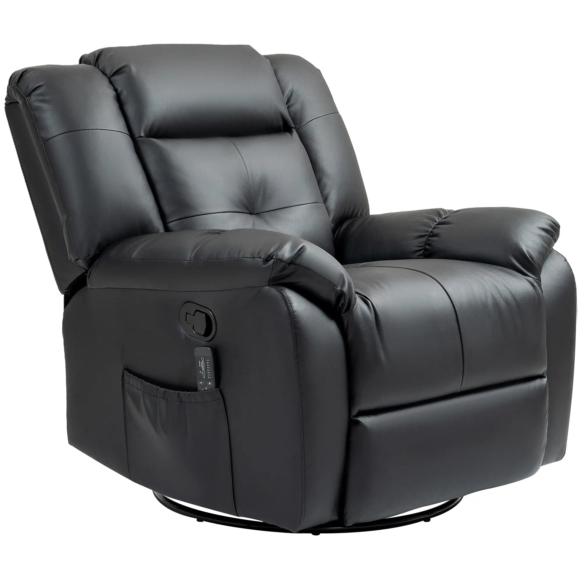 8-Point Vibration Massage Recliner Chair, PU Leather, 360° Swivel, Black Single Sofas Black at Gallery Canada