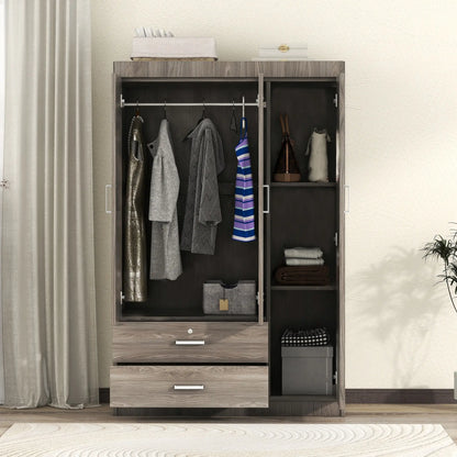 Modern Wardrobe, 2 Drawers, MDF, Hanging Rail, 41.5" L x 18.5" W x 68" H, Grey Clothing Storage at Gallery Canada