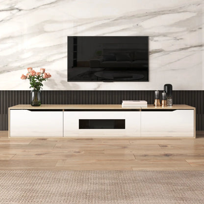 Modern TV Stand With LED Lighting, 71" L x 12" W x 12" H, Wood, White TV Stands at Gallery Canada