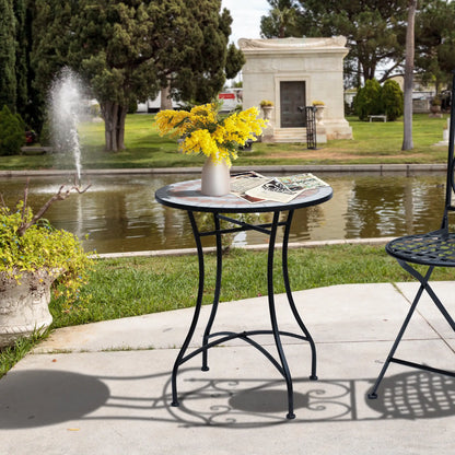 "23.5" Mosaic Round Patio Side Table, Metal Outdoor Coffee Table" Patio Side Tables at Gallery Canada