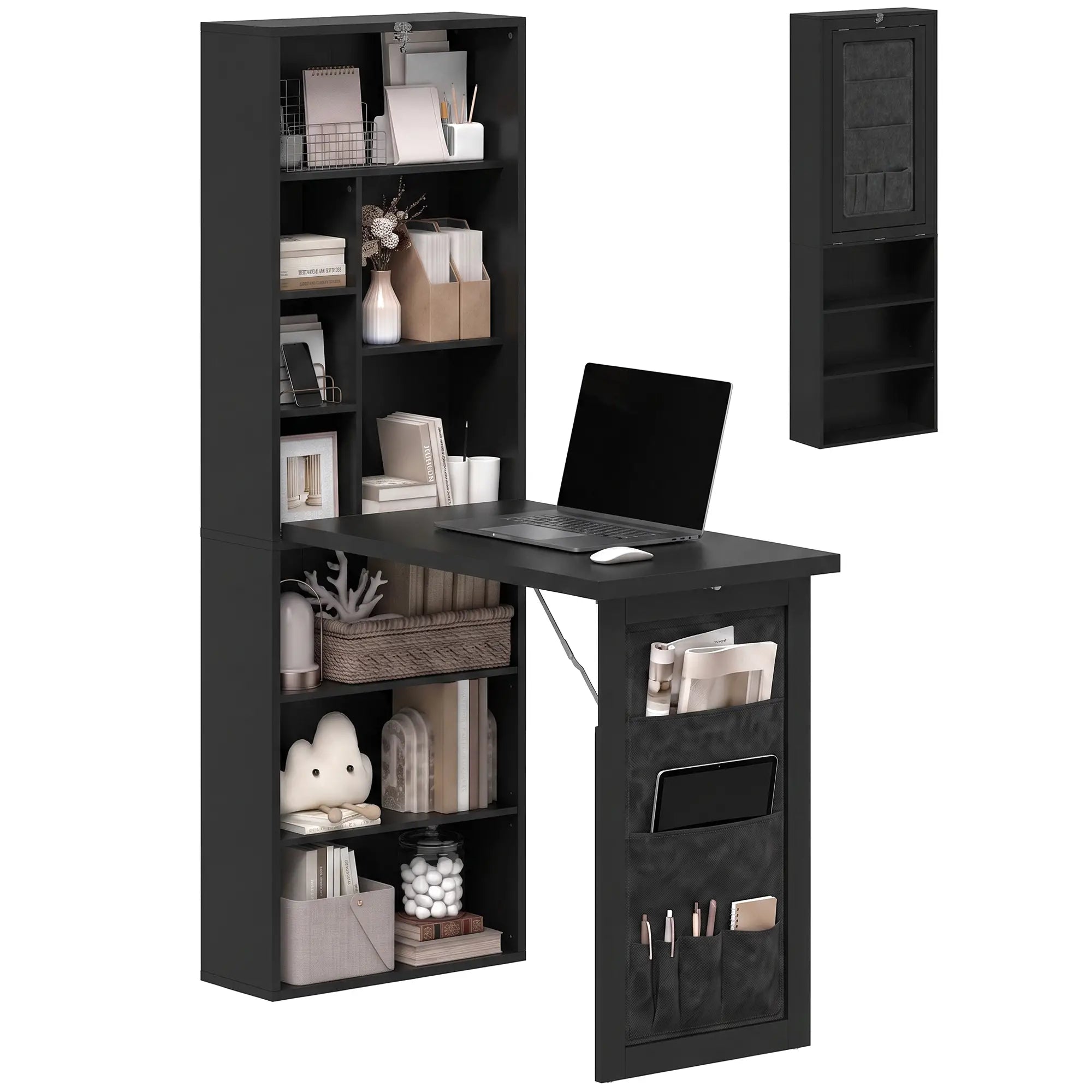 Fold-Out Computer Desk with Shelves, Bag, Wall Mount, Black Computer Desks at Gallery Canada