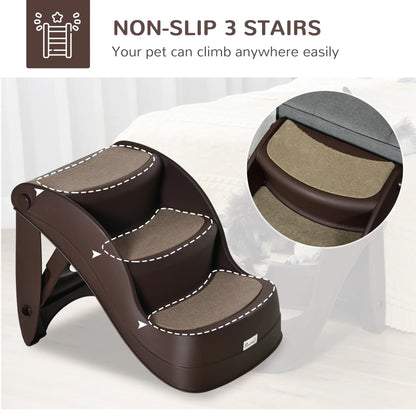 Portable Pet Stairs, Foldable 3-Step for Small Dogs Cats, Non-Slip Treads, Brown Cat Stairs at Gallery Canada