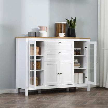 White Buffet Cabinet, 2 Drawers, 3 Cabinets, Glass Doors, Adjustable Shelves, White Bar Cabinets at Gallery Canada