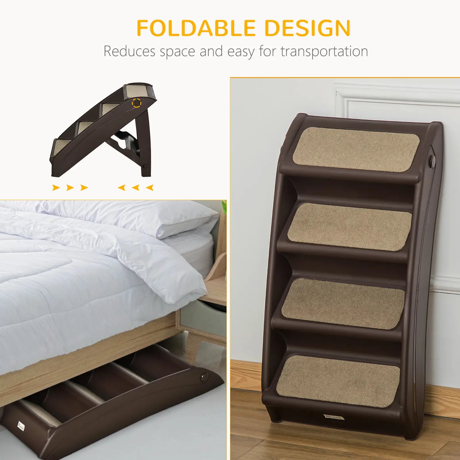 4-Level Portable Pet Stairs, Foldable Dog Ramp, Lightweight Cat Steps, Nonslip Mats, Dark Brown Dog Stairs at Gallery Canada
