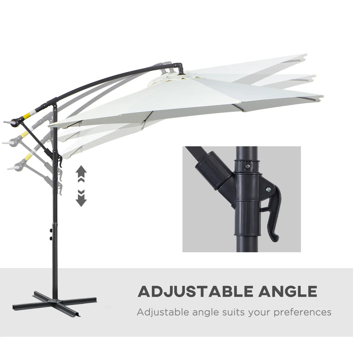 9.7ft Offset Patio Umbrella, Crank Handle, 8 Ribs, Cross Base, Cream Cantilever Umbrellas at Gallery Canada