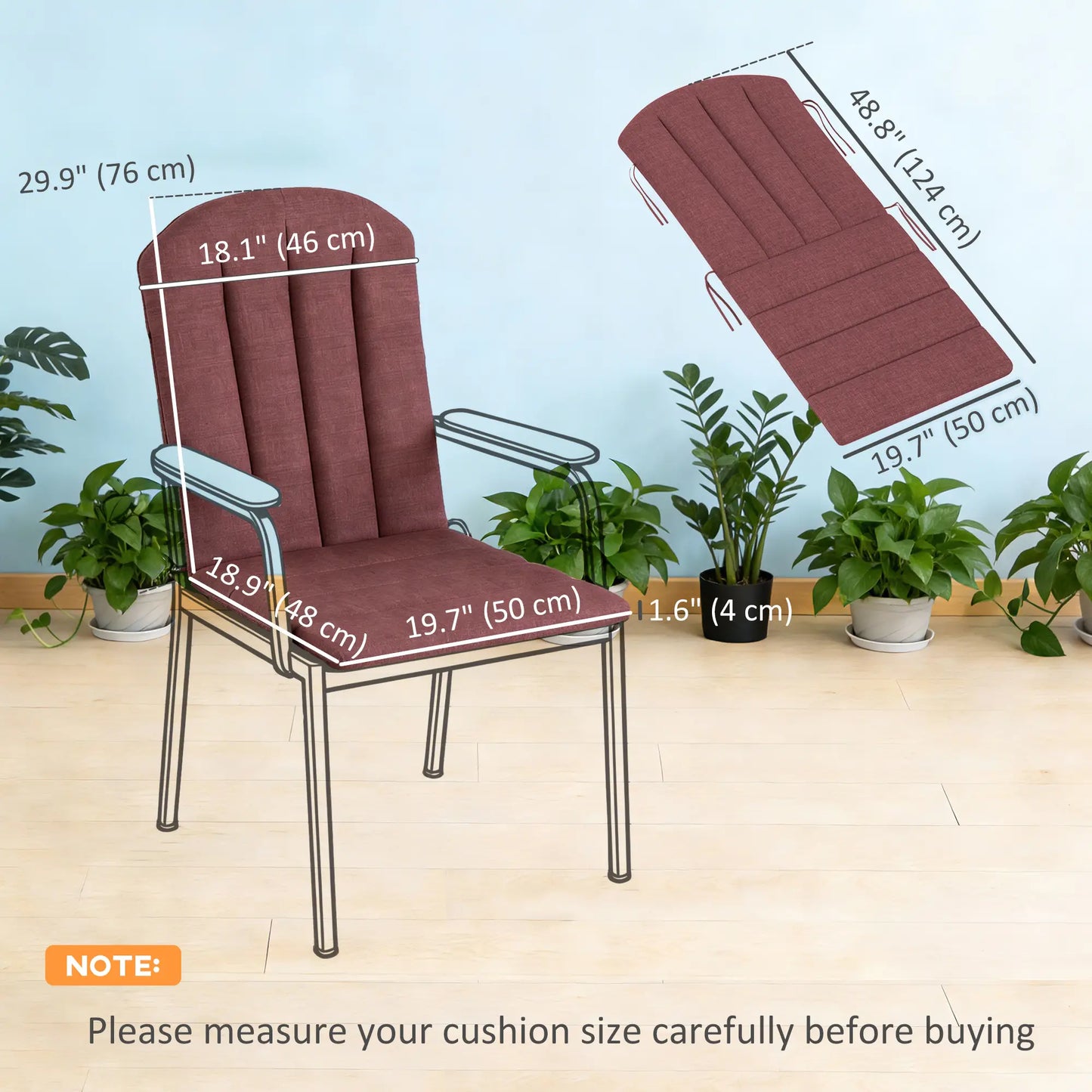 Set of 2 Patio Chair Cushions, High Back Adirondack, High-Density Foam, Wine Red Patio Chair Cushions at Gallery Canada
