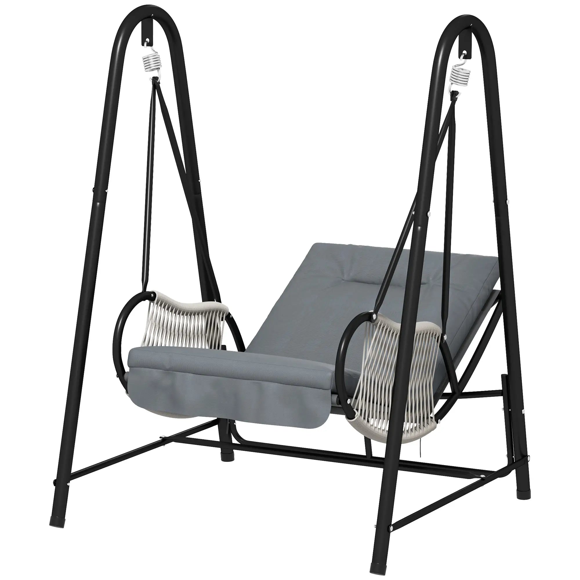 Rattan Hammock Chair with Stand, Seat Cushion, Light Grey Patio Swings with Stand Light Grey at Gallery Canada