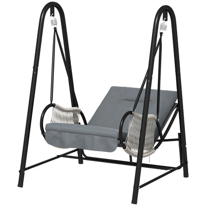 Rattan Hammock Chair with Stand, Seat Cushion, Light Grey Patio Swings with Stand Light Grey at Gallery Canada