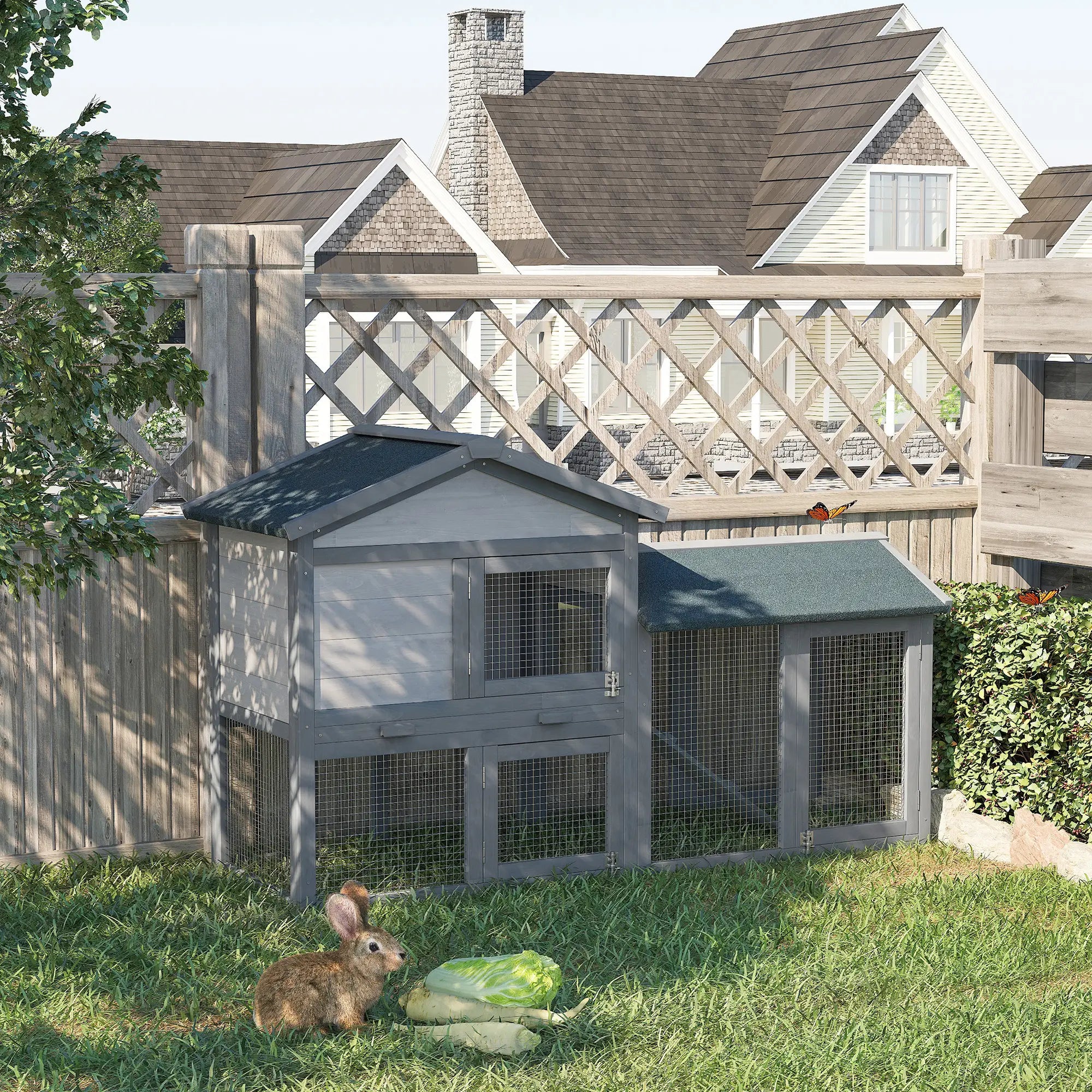 Wood Rabbit Hutch, Bunny Cage, Small Animal House, Dark Grey Rabbit Hutch at Gallery Canada