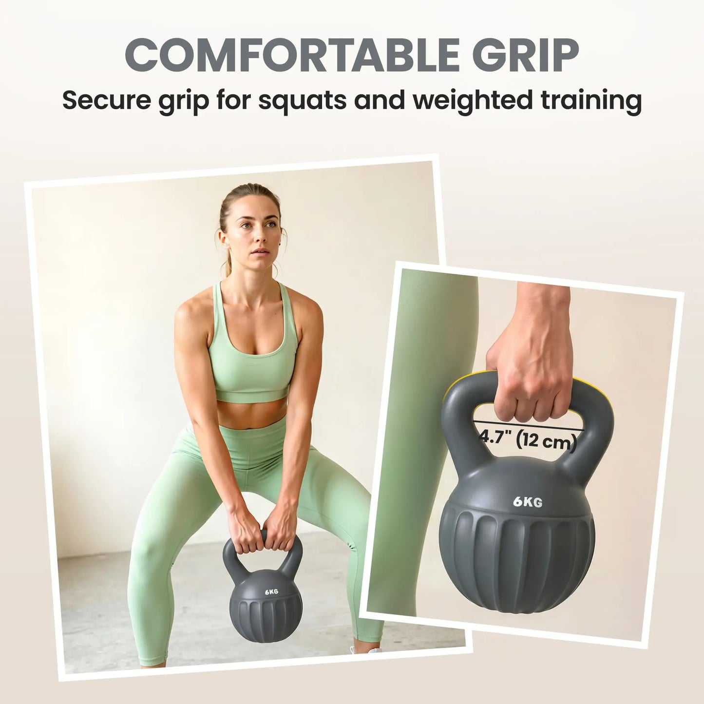 13 lbs Kettlebell, Non-Slip Handle, Home Gym, Grey Strength Training Equipment at Gallery Canada