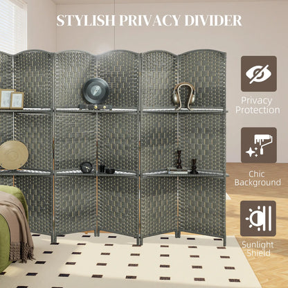 6 FT Privacy Screen, 6 Panel Room Divider With Shelves, Grey Room Dividers at Gallery Canada