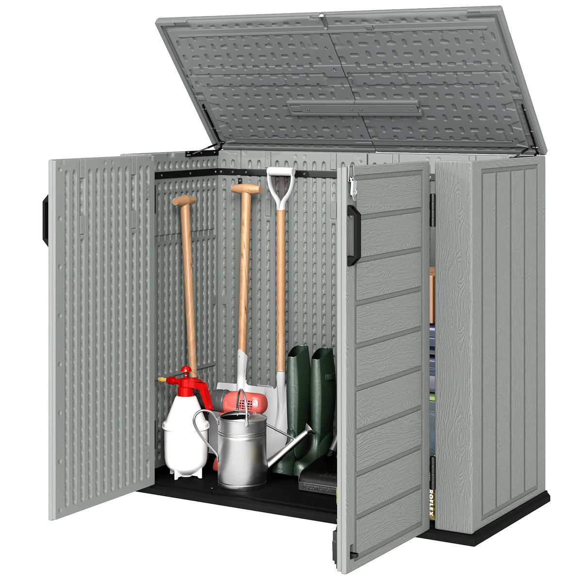 33 Cu.ft Plastic Outdoor Storage Shed, Lockable Doors, Light Grey