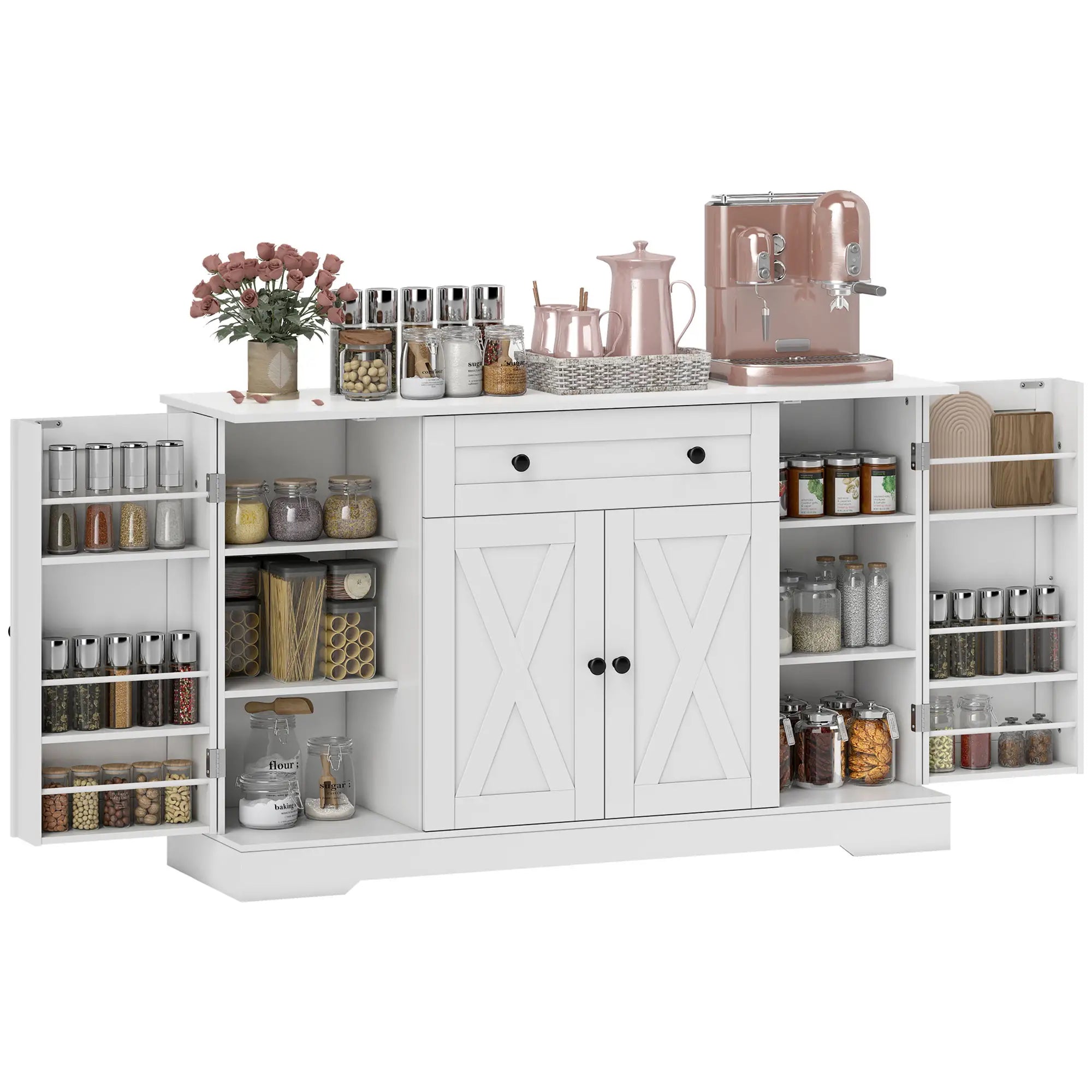 Farmhouse Sideboard Buffet Cabinet, Adjustable Shelves, Barn Doors, White Bar Cabinets at Gallery Canada