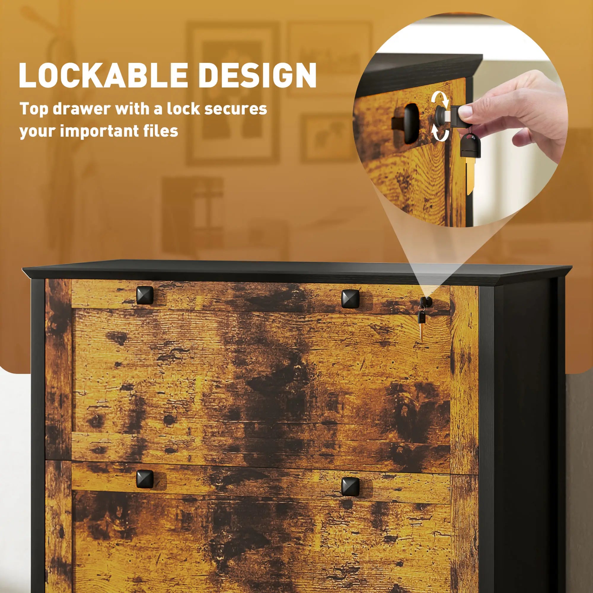 2 Drawer File Cabinet, Lockable, Adjustable Hanging Bar, Letter, A4 Size, Rustic Brown Office Cabinets & Cupboards at Gallery Canada