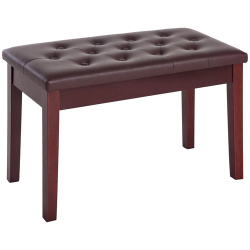 Faux Leather Padded Piano Bench, Double, Music Storage, Brown