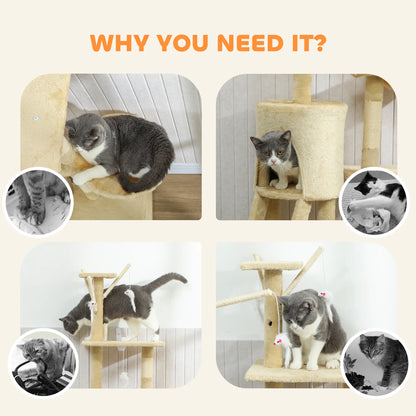 53 Inch Cat Tree Tower, Kitten Activity Centre, Beige Cat Towers at Gallery Canada