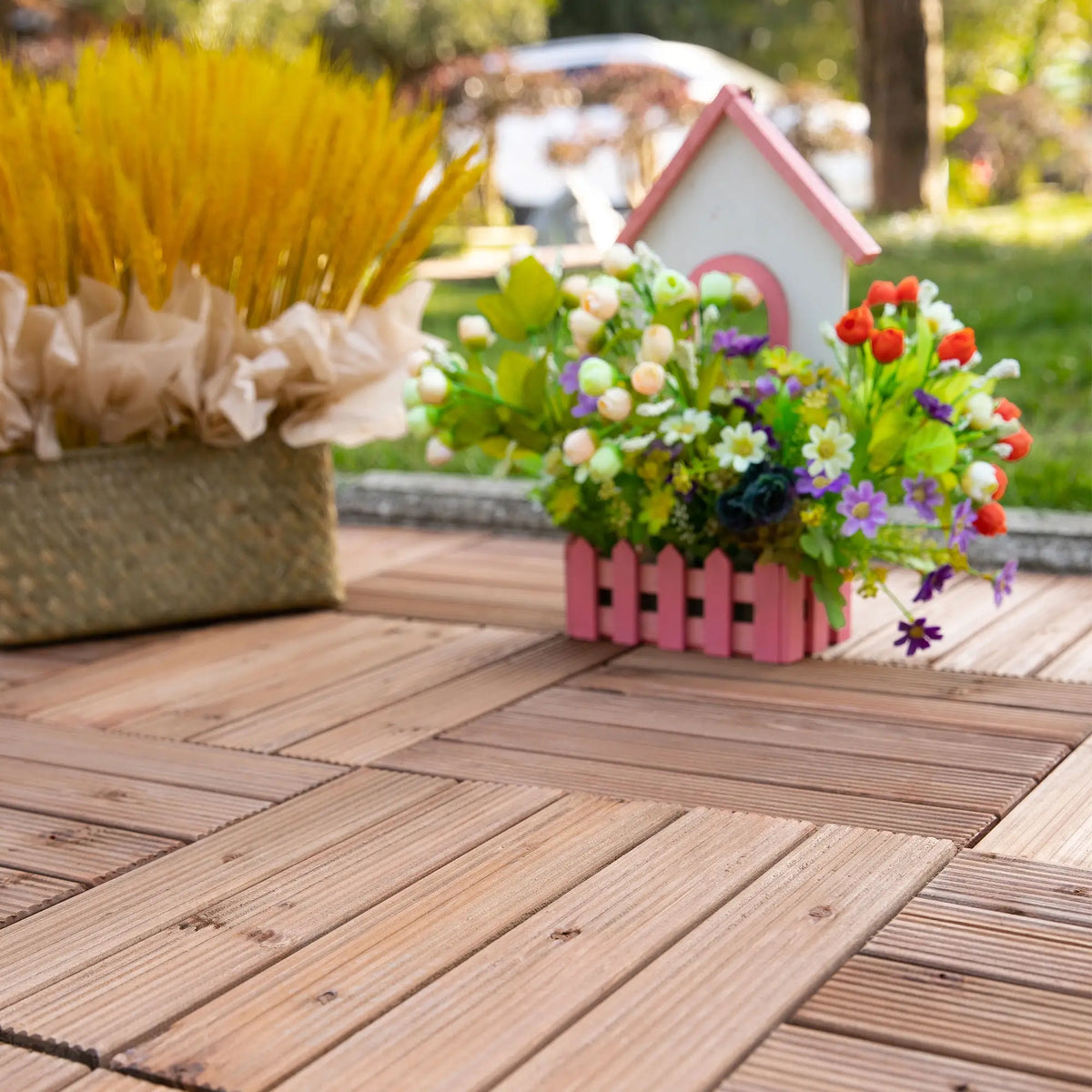 27 Pcs Wood Interlocking Deck Tiles, 12 x 12in, Tools Free Assembly, Brown Deck Tiles at Gallery Canada