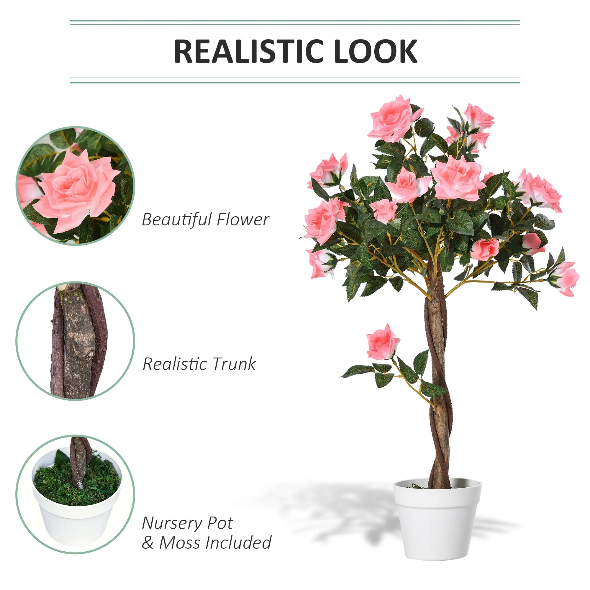 3FT Pink Rose Artificial Plant in Pot, Fake Plant for Home Decor, Pink Artificial Trees at Gallery Canada