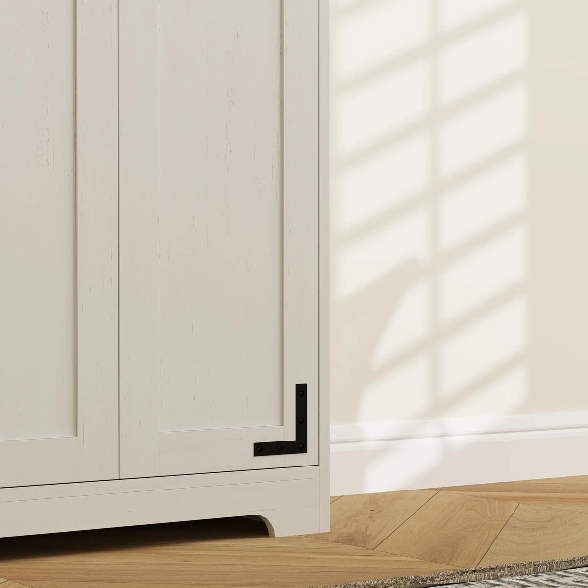 67" Farmhouse Pantry Cabinet, 2 Doors, Adjustable Shelves, Distressed, White Storage Cabinets at Gallery Canada