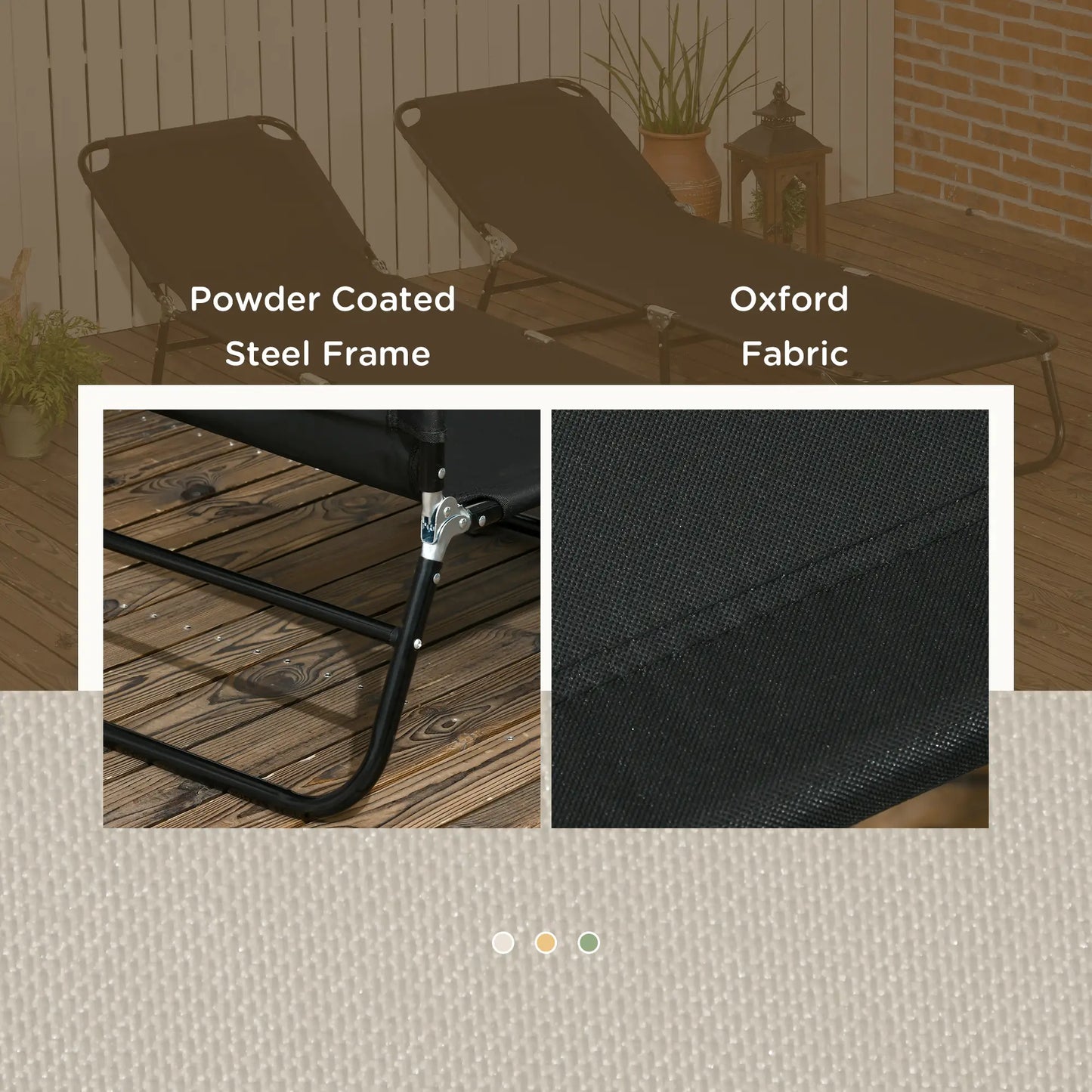 Set of 2 Folding Outdoor Lounge Chairs, Reclining Back, Breathable Mesh, Black Lounger Chairs at Gallery Canada