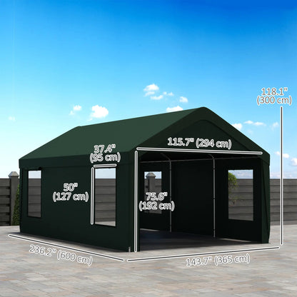 12 x 20ft Carport, 2 Roll-Up Doors, 4 Windows, Dark Green Car Shelters at Gallery Canada