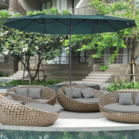 15ft Double-Sided Patio Umbrella, Dark Green Sun Umbrellas Dark Green at Gallery Canada