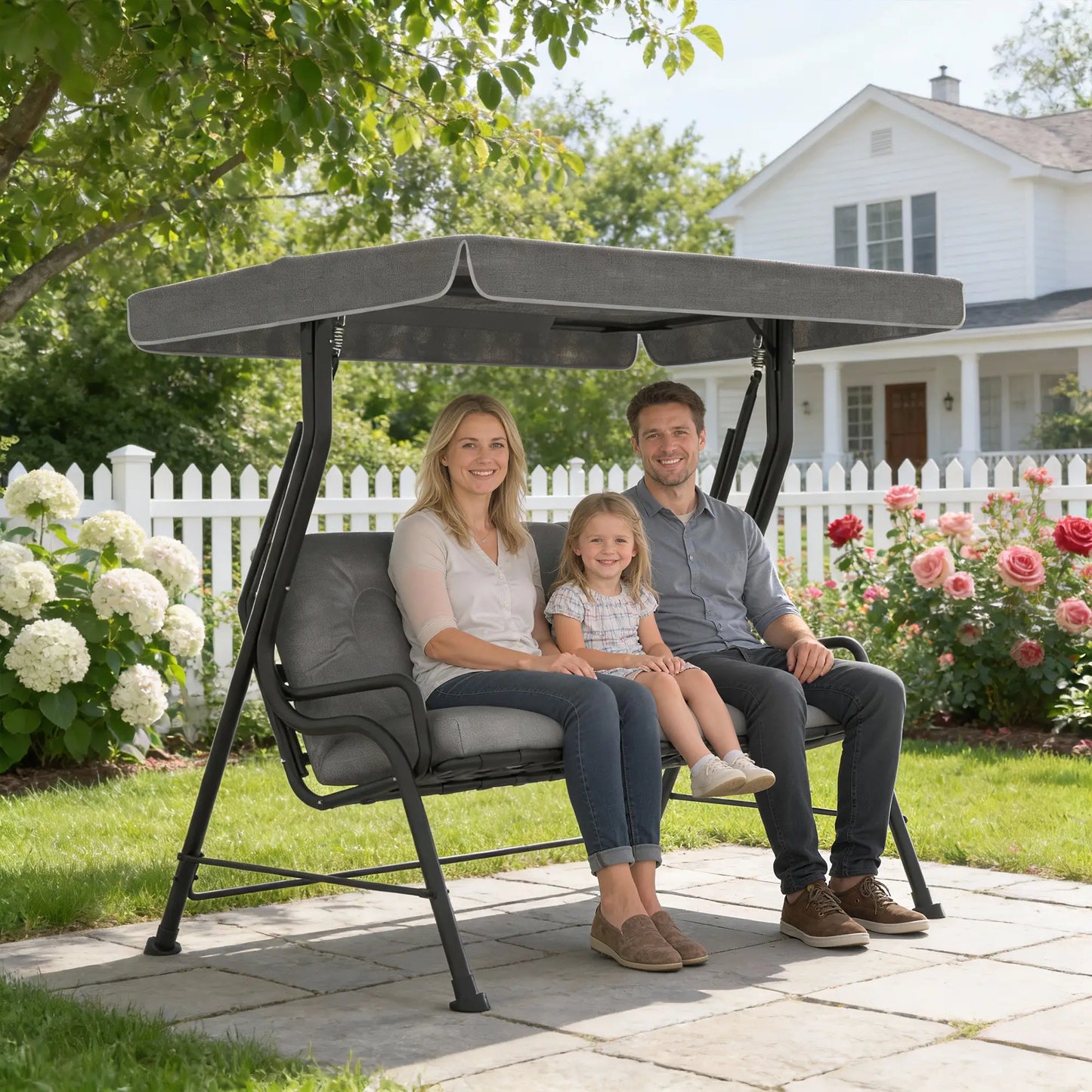 3-Person Patio Swing Chair with Canopy, Light Grey Porch Swings with Canopy at Gallery Canada