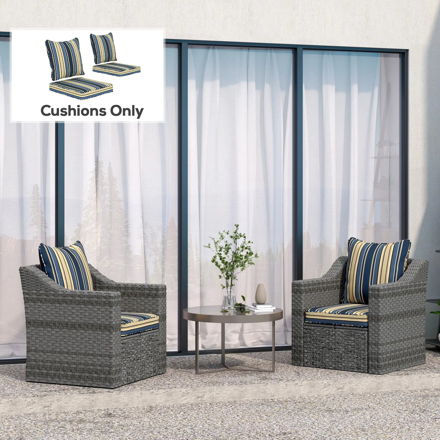 Seat Cushion Back Pillows Set of 2, Patio Chair Cushions, Indoor Outdoor, Blue Patio Chair Cushions at Gallery Canada