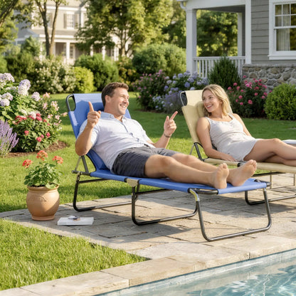 Adjustable Outdoor Lounge Chair, Folding Chaise with Face Hole, Blue Lounger Chairs at Gallery Canada