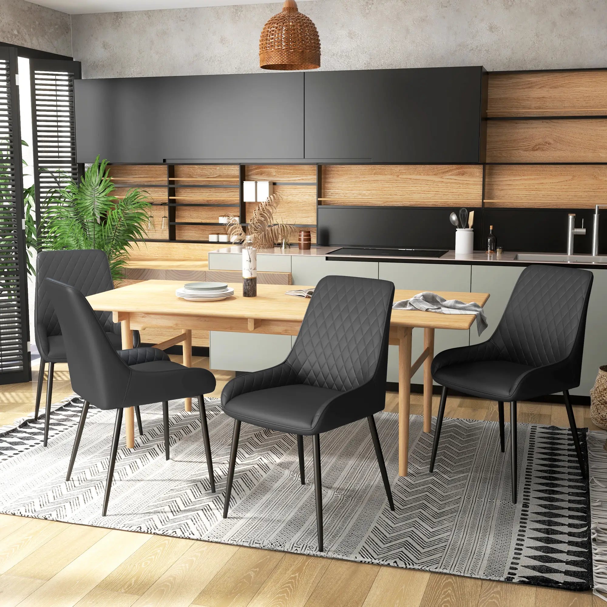 Modern Dining Chairs Set of 4, PU Leather, Metal Legs, Black Bar Stools at Gallery Canada