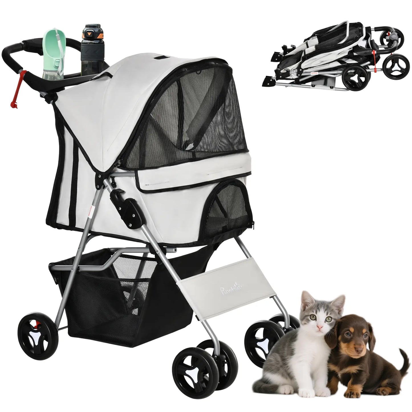 Dog Stroller, One-Click Folding, 4 Wheels, Storage Basket, XS/Small, Grey Dog Bike Trailers & Strollers Grey at Gallery Canada