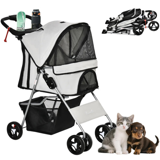 Dog Stroller, One-Click Folding, 4 Wheels, Storage Basket, XS/Small, Grey Dog Bike Trailers & Strollers Grey at Gallery Canada